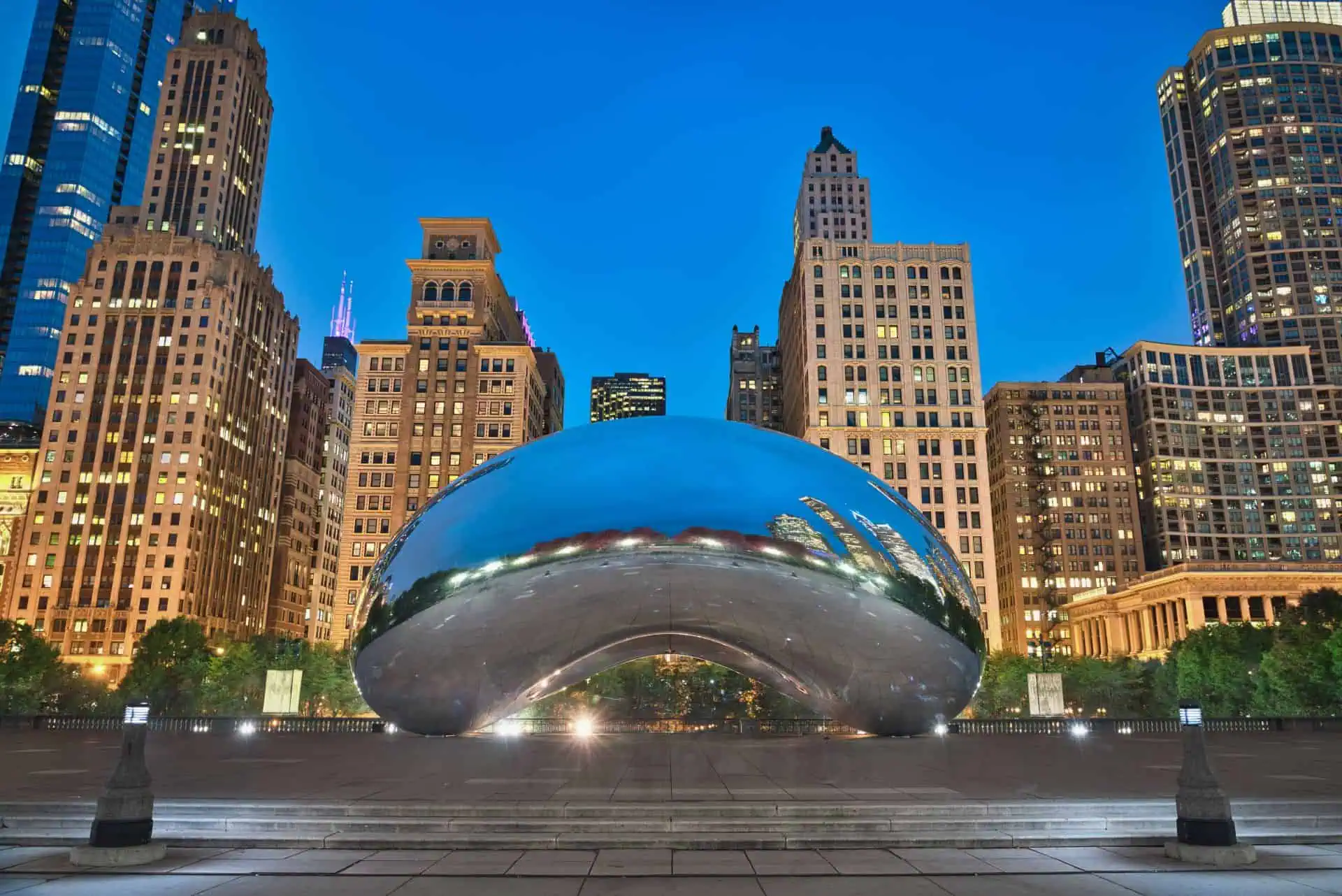 Millennium Park Chicago with modern sculptures and city skyline