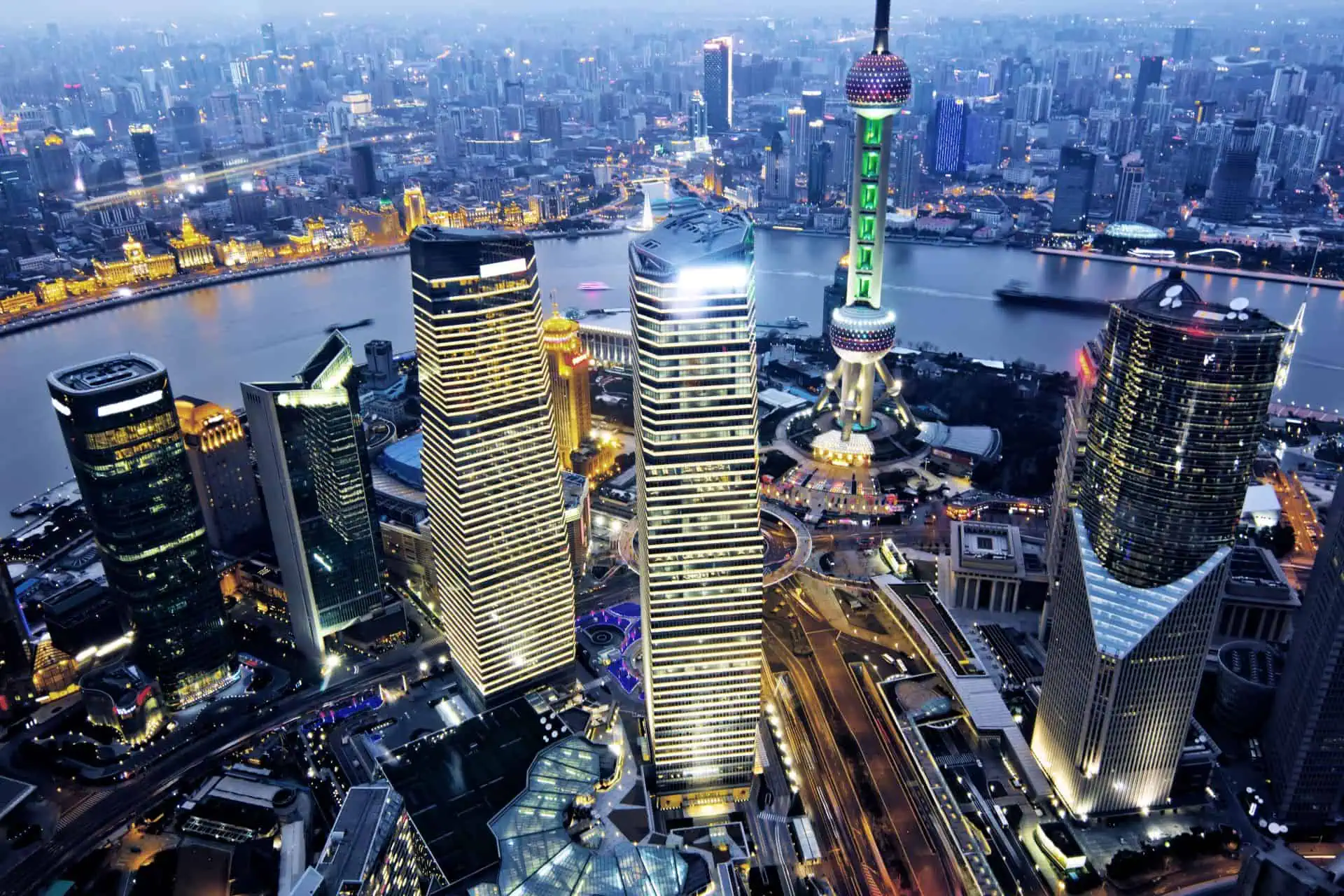 Aerial view of Shanghai at night from the Jinmao building