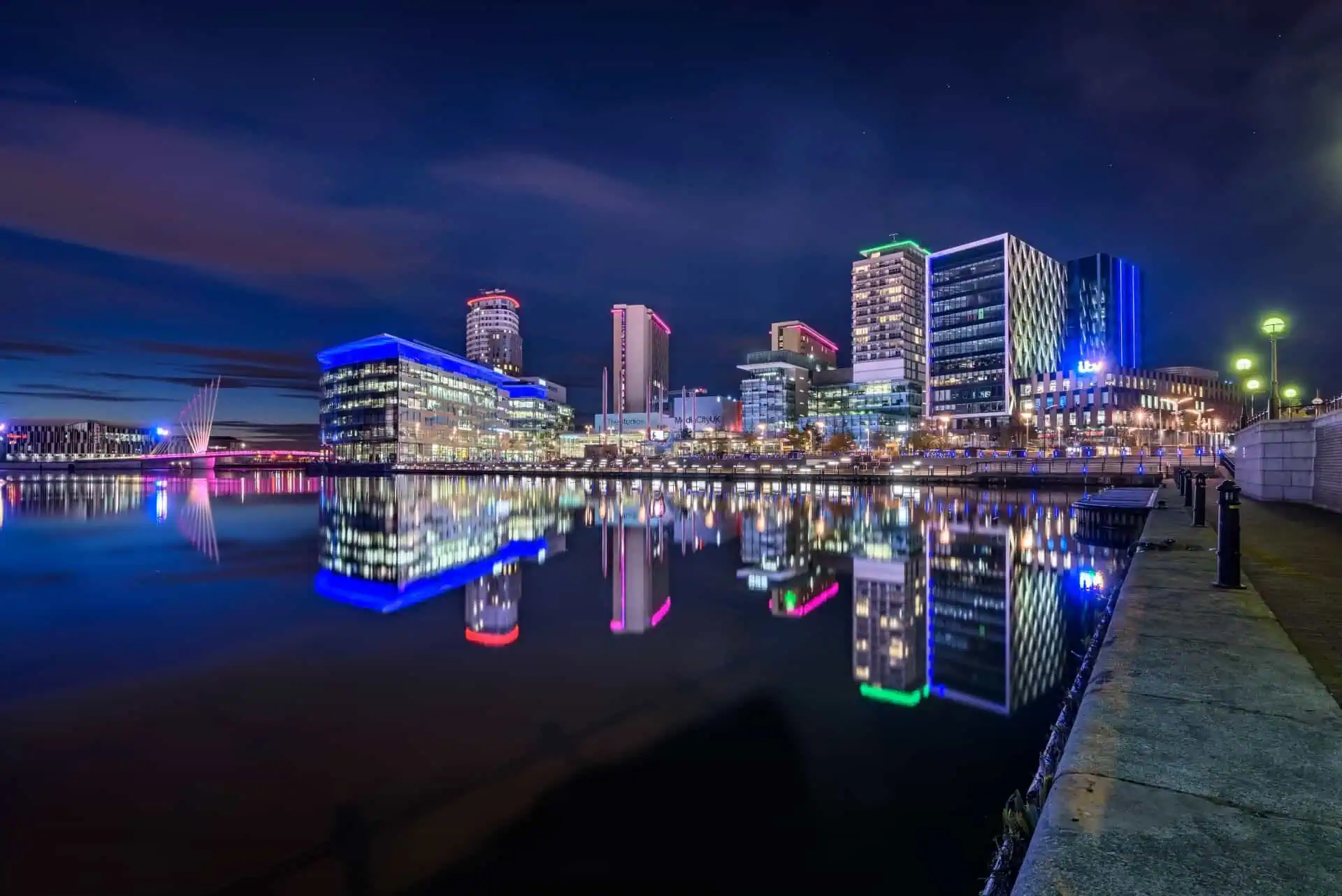 Media City UK stands on the banks of the Manchester Boat Canal