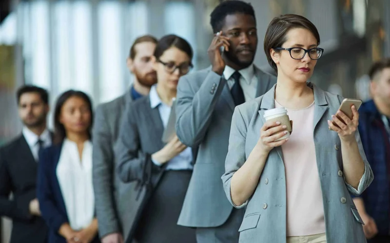 Entrepreneurs standing in line